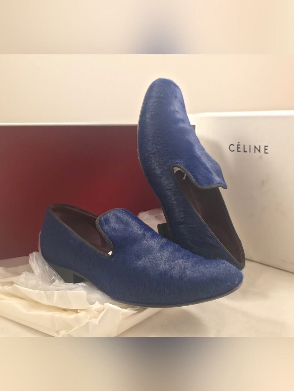 Céline Pony Hair Royal Blue Slip-On Loafers Size 36